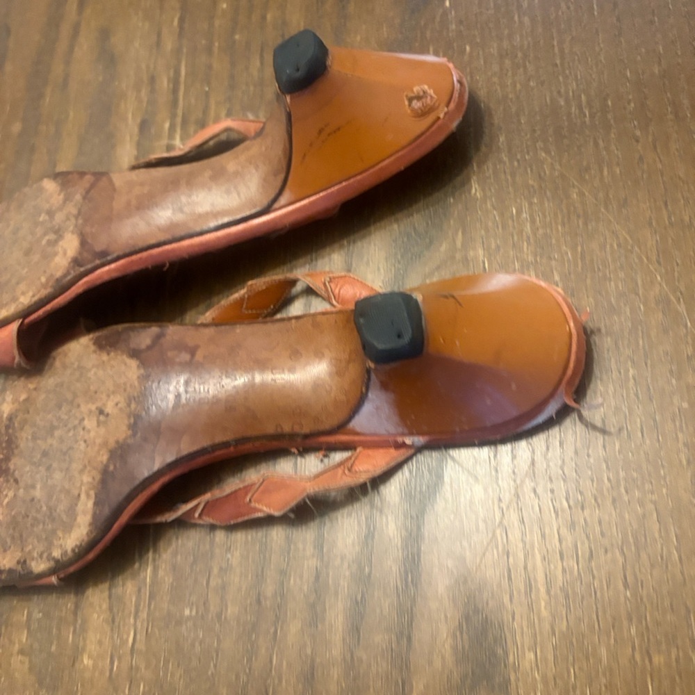 Susan Bennis/Warren Edwards Rustic Brown Braided Leather Slingback Heels - Picture 6 of 11